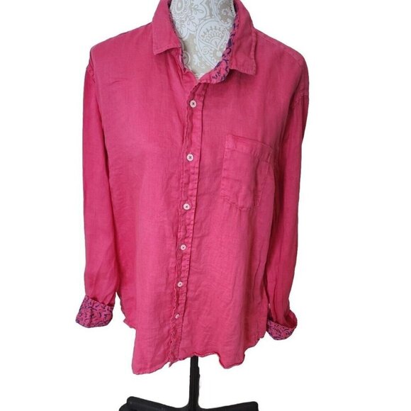 Toscano Firenze Shirt Casual Button Down Linen Pink Long Sleeve Men's XXL - Picture 2 of 8